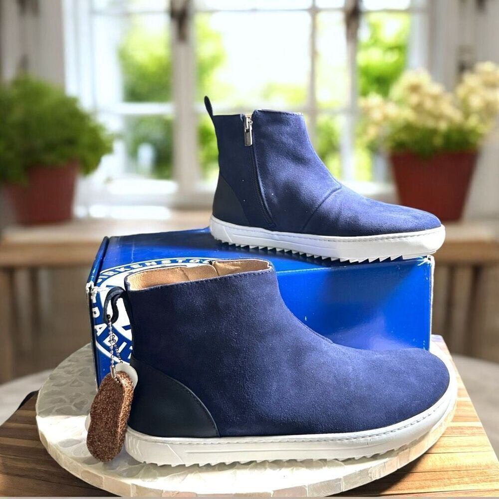 Birkenstock $189 Myra Ankle Boots Navy Suede Leather Size 38 NIB Comfort Casual